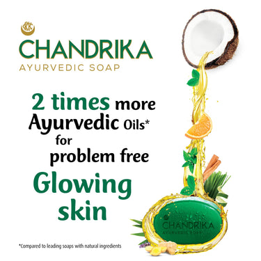 Chandrika Ayurvedic Soap Classic| Handmade Soap for Naturally Radiant Skin| For All Skin Types| 125g (Pack of 3)+75g Free